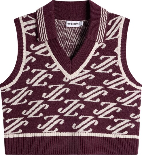 J.Lindeberg Phoebe Jacquard Knit Golfgenser dame Cardi Jacquard Winetasting Medium J.Lindeberg Phoebe Jacquard Knit Golfgenser dame Cardi Jacquard Winetasting Medium