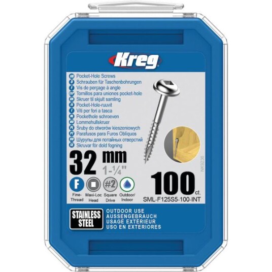 Kreg SML-F125S5-100 Skrue 32 mm Ø rustfri Maxi-Loc 100-pakk Innfesting