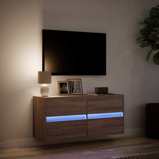 Vegghengt TV-benk med LED brun eik 100x31x45 cm 852298 Vegghengt TV-benk med LED brun eik 100x31x45 cm 852298
