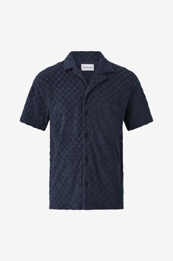 Lindbergh Skjorte Checkered Towel Resort Shirt Blå
