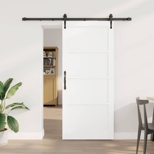 vidaXL Skyvedør med tilbehør Hvit 86x198.5 cm Solid tre Furu