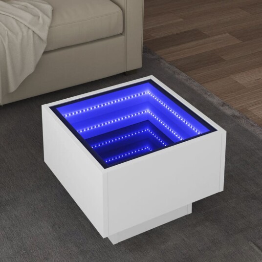 Sidebord LED hvit 40x40x30 cm konstruert tre 847497