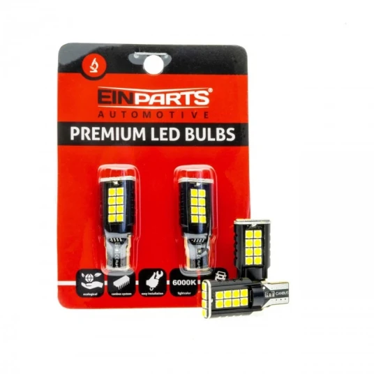 Einparts LED-pærer W16W 20 SMD 3030 6000K CANBUS 2 STK