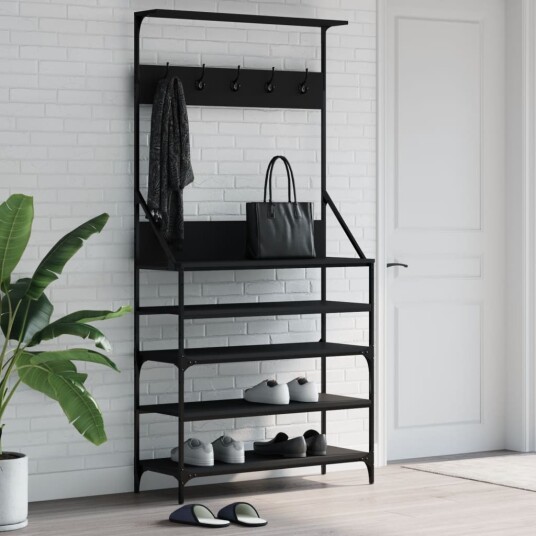 Klesstativ med skooppbevaring svart 90x34x184 cm 8721012196599 Klesstativ med skooppbevaring svart 90x34x184 cm 8721012196599
