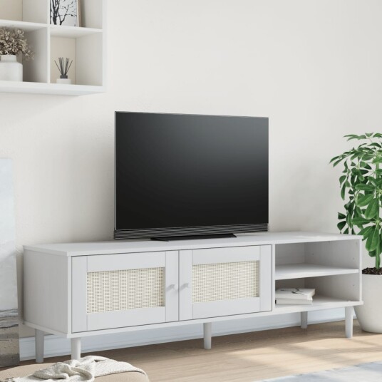 vidaXL TV-benk SENJA rotting-utseende hvit 158x40x49 cm heltre furu 8721012134607