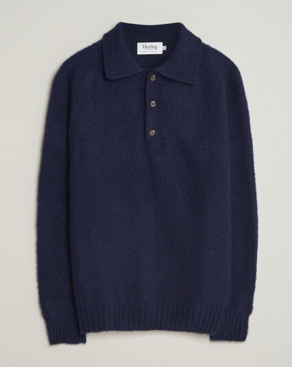Harley Of Scotland Brushed Supersoft Lambswool Polo Navy