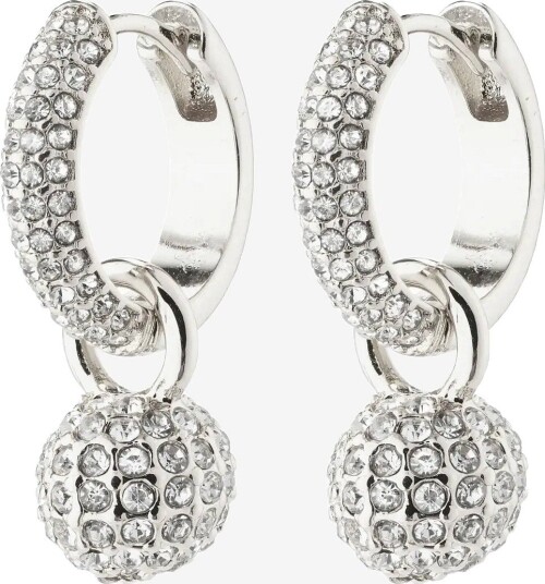 Pilgrim Edtli Crystal Hoop Earrings Silver-Plated - SILVER PLATED - One Size