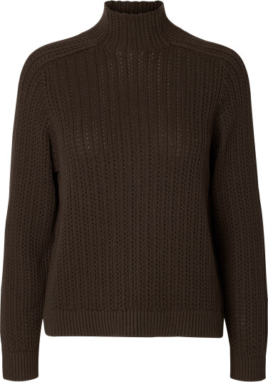 Selected Slwolga Ls Knit Structure High Neck   Brown   XL