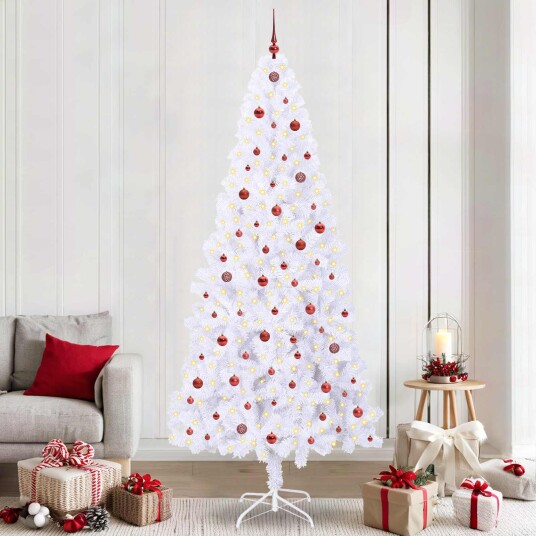  Kunstig juletre med 300 LED med stativ Hvit 240 cm PVC og stål