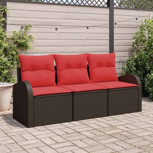 vidaXL Hagesofa Set med lagring 3 pcs Brun og rød Poly rattan