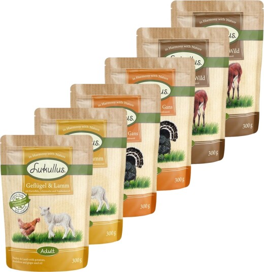 Lukullus Våtfôr Porsjonsposer Mix Naturkost & Naturkost Mediterran 48 X 300 G