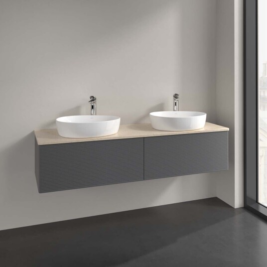 Villeroy & Boch Antao Servantskap med 2 skuffer 160x50x36 cm m/lys Antrasitt/Crème Villeroy & Boch Antao Servantskap med 2 skuffer 160x50x36 cm m/lys Antrasitt/Crème