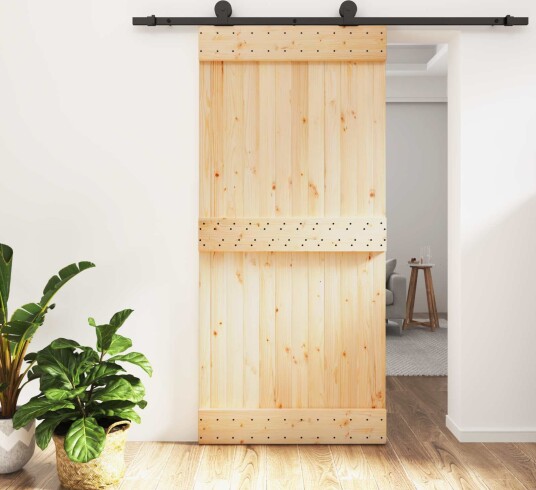 vidaXL Skyvedør Naturlig og svart 95 x 210 cm Massiv Furu Tre vidaXL Skyvedør Naturlig og svart 95 x 210 cm Massiv Furu Tre