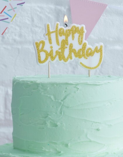 Happy Birthday Kakelys med Gullfarget Tekst Plukk og Miks