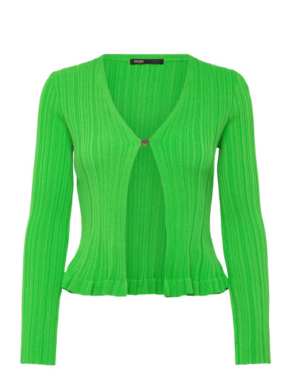 Maje Ribbed And Ruffled Knitted Cardigan   Green   3