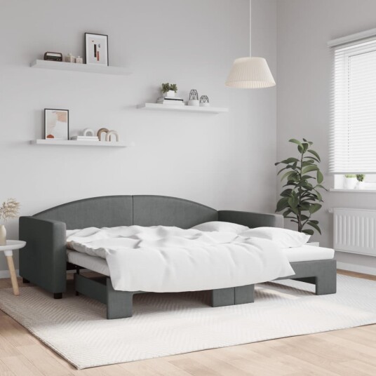  Uttrekkbar dagseng mørkegrå 90x190 cm stoff