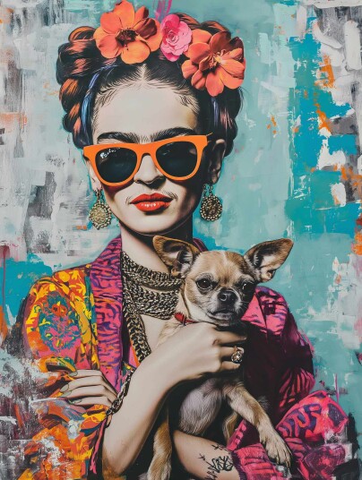 Plakat Frida med Chihuahua Plakat Frida med Chihuahua