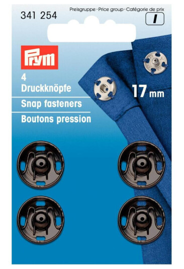Trykknapper til å sy på 4 stk x 17 mm svart