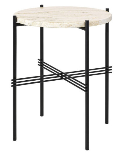Gubi TS Round sidebord natural white travertine, ø 40, sort stativ