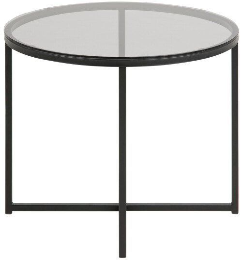 Cape hjørnebord Ø55cm røykfarget glass og metall matt svart.