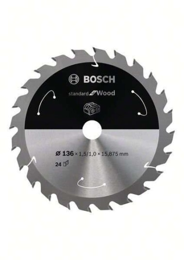 Bosch Standard 136 mm Sirkelsagblad for Tre, 24 Tenner, Batteridrevet