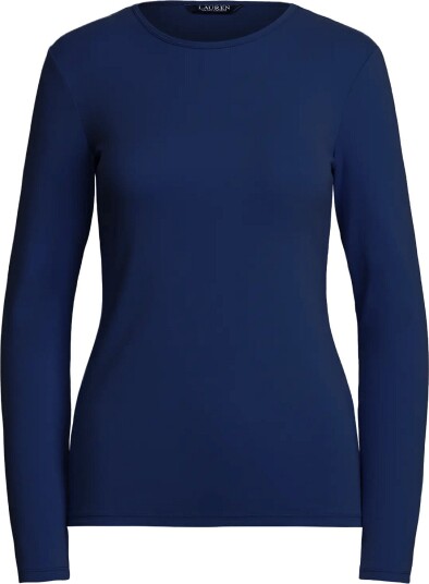 Lauren Ralph Lauren Rfnd Strtch 1X1 Rib Ls Crewneck LAUREN NAVY L