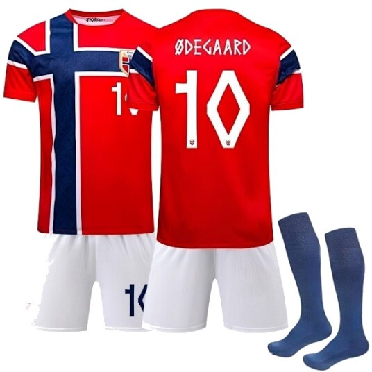 2026 FIFA Verdensmesterskap Norge Herrelandslag Hjemmedrakt Barnestørrelse + Shorts + Sokker Nr. 10 Ødegaard Trykk