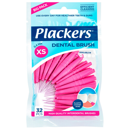 32 stk. Mellemrumsbørster Plackers Dental Brush 0.4 mm ISO 0 PINK 32 stk. Mellemrumsbørster Plackers Dental Brush 0.4 mm ISO 0 PINK