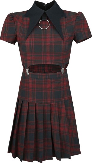 Killstar   Goth Kort kjole   Exklusive Tartan Collection – Darita Suspender Dress   XS til XXL   Damer   rød