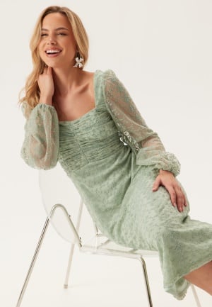 Bubbleroom Occasion Ruched L/S Midi Dress Aqua 36