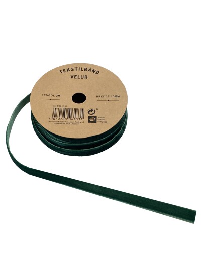 Tekstilbånd velur 3m x 1cm grønn Tekstilbånd velur 3m x 1cm grønn
