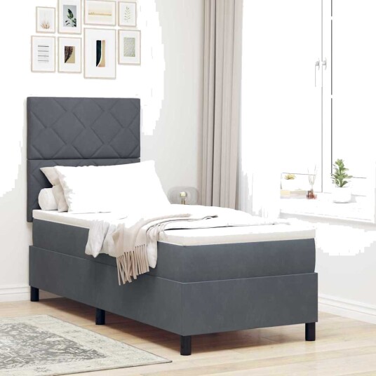 Box Spring Seng med Madrass & LED Mørk Grå 80x200 cm Fløyel