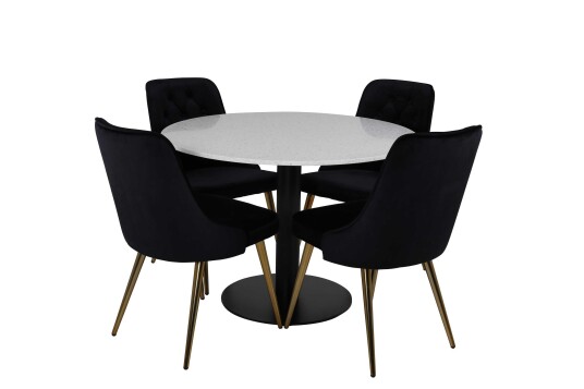 Venture Design Razzia & Velvet spisegruppe Hvit/svart 4 st stoler & bord 106 cm