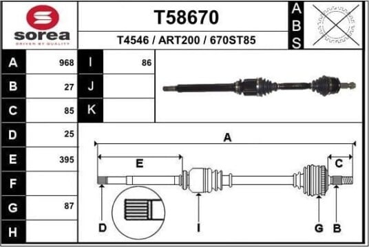 Drivaksel EAI T58670 Drivaksel EAI T58670
