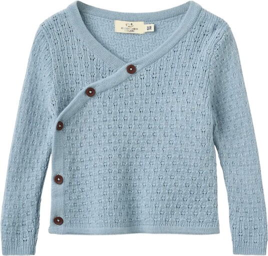 Copenhagen Colors Merino Pattern Baby Cross Over Cardigan DUSTY BLUE 68 Copenhagen Colors Merino Pattern Baby Cross Over Cardigan DUSTY BLUE 68