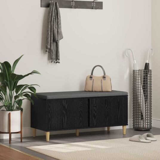 vidaXL Gangbenk Svart Eik 100 x 38 x 46 cm Konstruert treverk og stoff