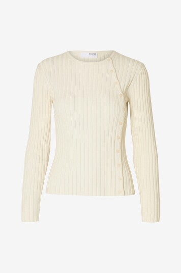 Selected FEMME - Kardigan slfHelen LS Knit Button O-neck Top - Grå Selected FEMME - Kardigan slfHelen LS Knit Button O-neck Top - Grå