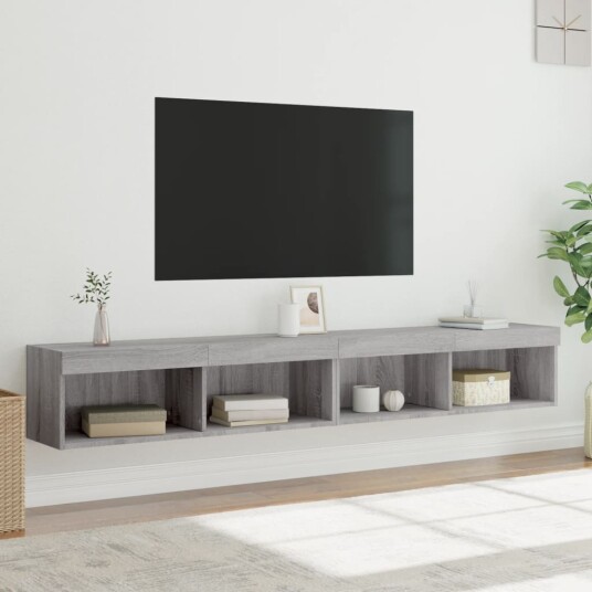TV benker med LED lys 2 stk grå sonoma 100x30x30 cm TV benker med LED lys 2 stk grå sonoma 100x30x30 cm