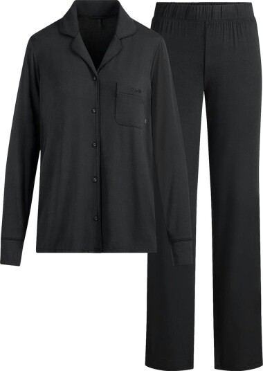SKIMS Sleep Long Sleeve Button Up Set Onyx Undertøy Sort XL