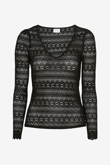 Vila - Topp viChikka Lace V-neck L/S Top - Svart