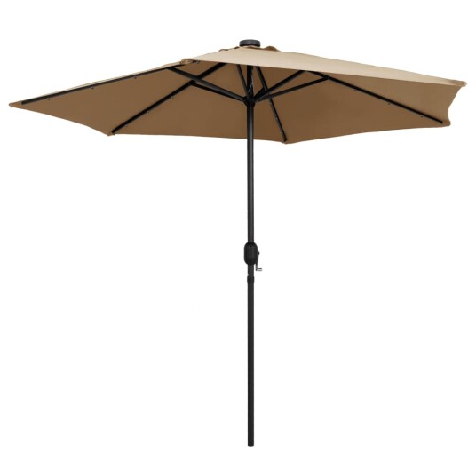 vidaXL Parasoll med LED-lys og aluminiumsstang 270 cm gråbrun