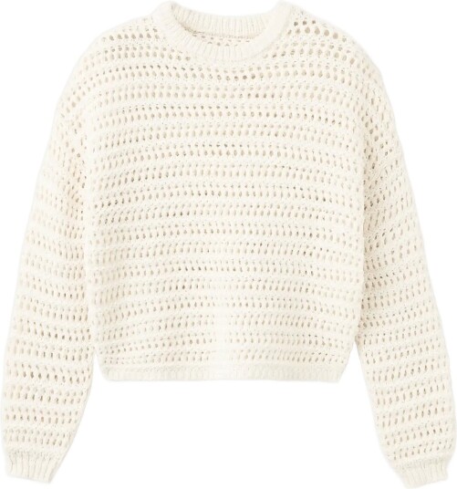 Mango Long Sleeved Crochet Sweater Cream XXS