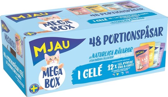 Mjau Multibox Mix I Gele Storfe Kylling Reker Laks 48 X 85 G