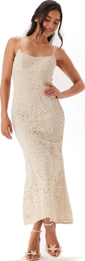 Bardot Adoni Crochet Midi Dress Beige 40