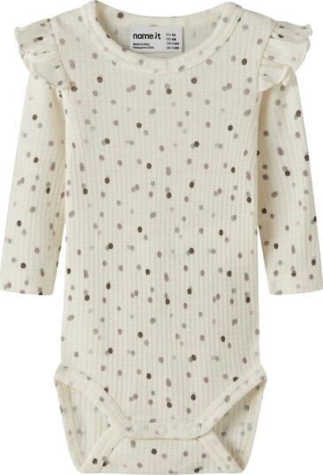Name It Body I/e - NbfWomi - Snow White/Double Dots - Name It - 1 år (80) - Langermet Body Beige Hvit