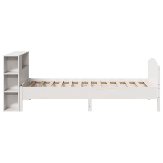 Seng med bokhylle uten madrass hvit 75x190 cm heltre furu 3323090
