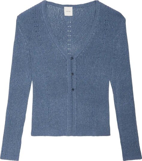 Calvin Klein Pointelle Rib Cardigan Blue L