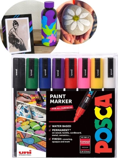 POSCA PC-5M Marker 8 vannbaserte tusjer 1,8-2,5 mm