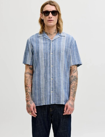 Jack & Jones Jprblusummer Lin. Blen Dobby Ss Shirt Sn   Blue   S
