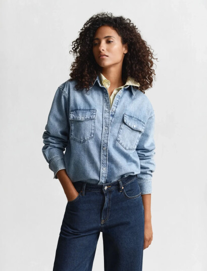 GANT Rel Denim Pocket Ls Shirt - Blue - 44